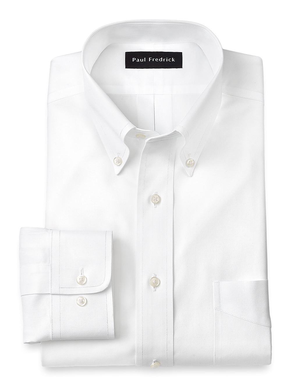 Non-Iron Cotton Pinpoint Solid Button Down Collar Dress Shirt - White