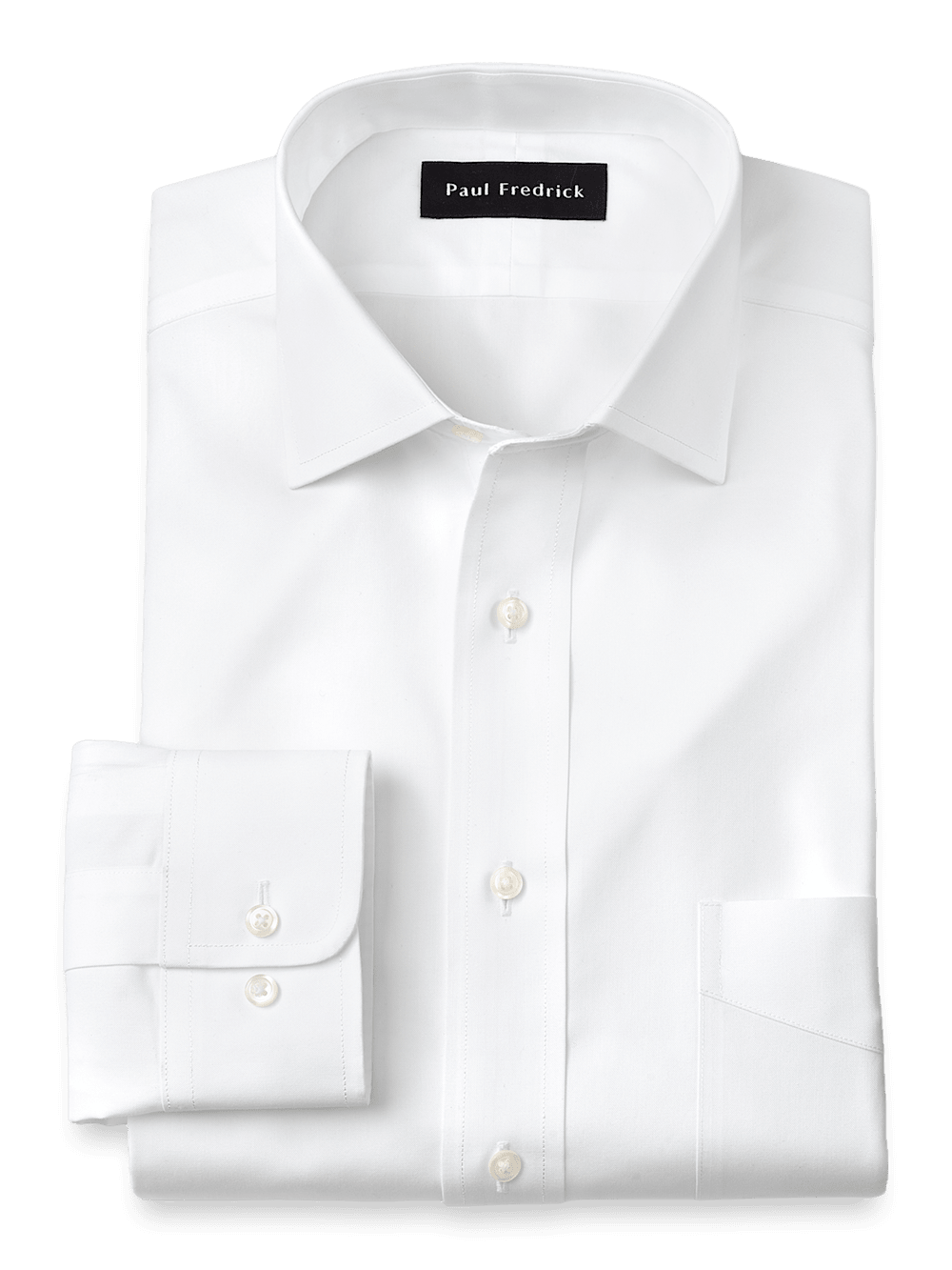 Paul Fredrick Non Iron Cotton Pinpoint Solid Spread Collar Dress Shirt White Classic Fit 15.5 33