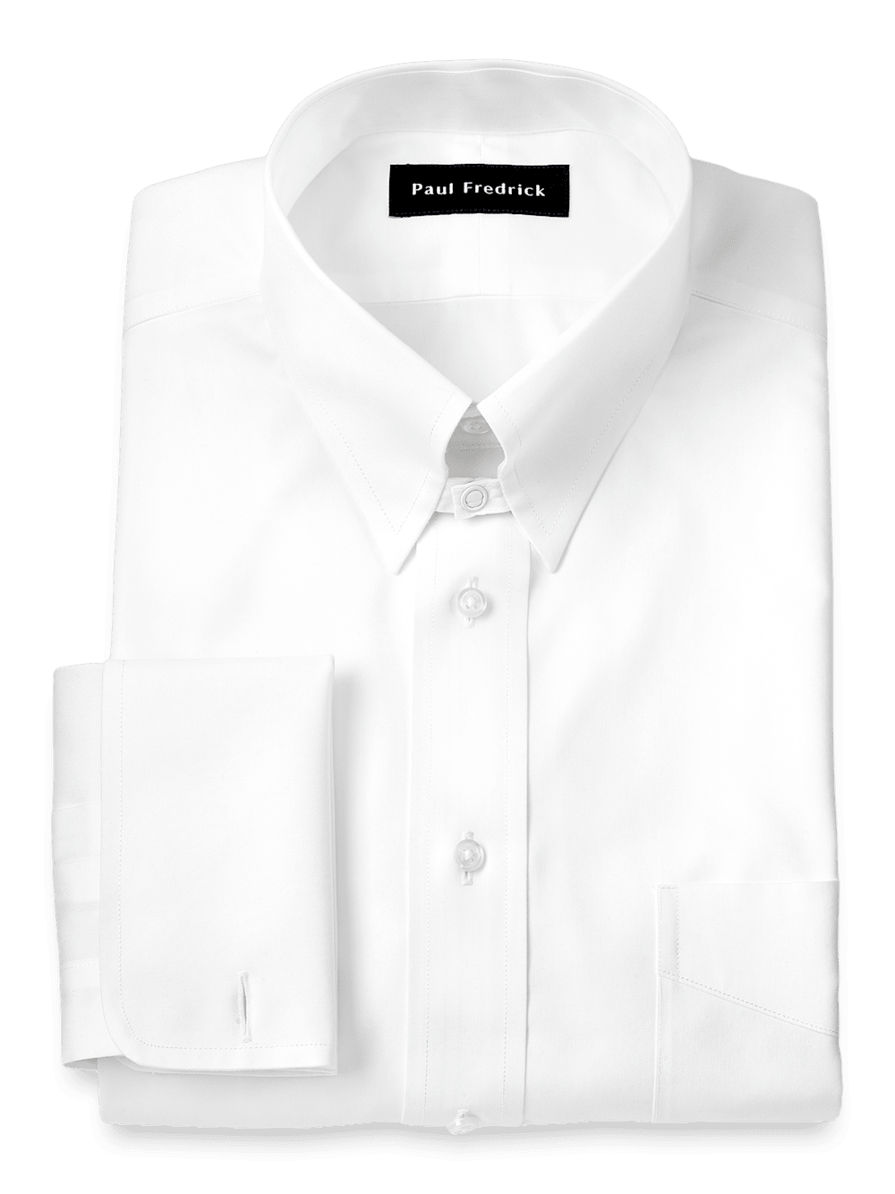 Paul Fredrick Non Iron Cotton Pinpoint Solid Snap Tab Collar French Cuff Dress Shirt White Classic Fit 16 36