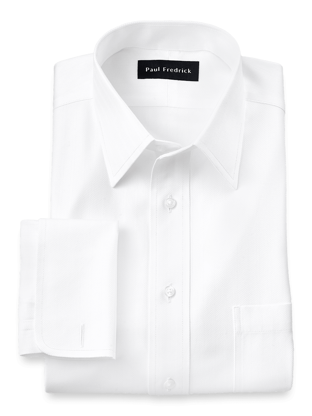 Paul Fredrick Non Iron Cotton Herringbone Point Collar French Cuff Dress Shirt White Slim Fit 16.5 35