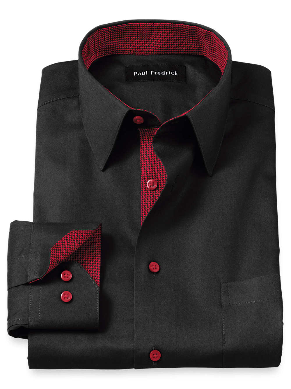 Non Iron Cotton Solid Dress Shirt With Contrast Trim Black Classic Fit 15 32