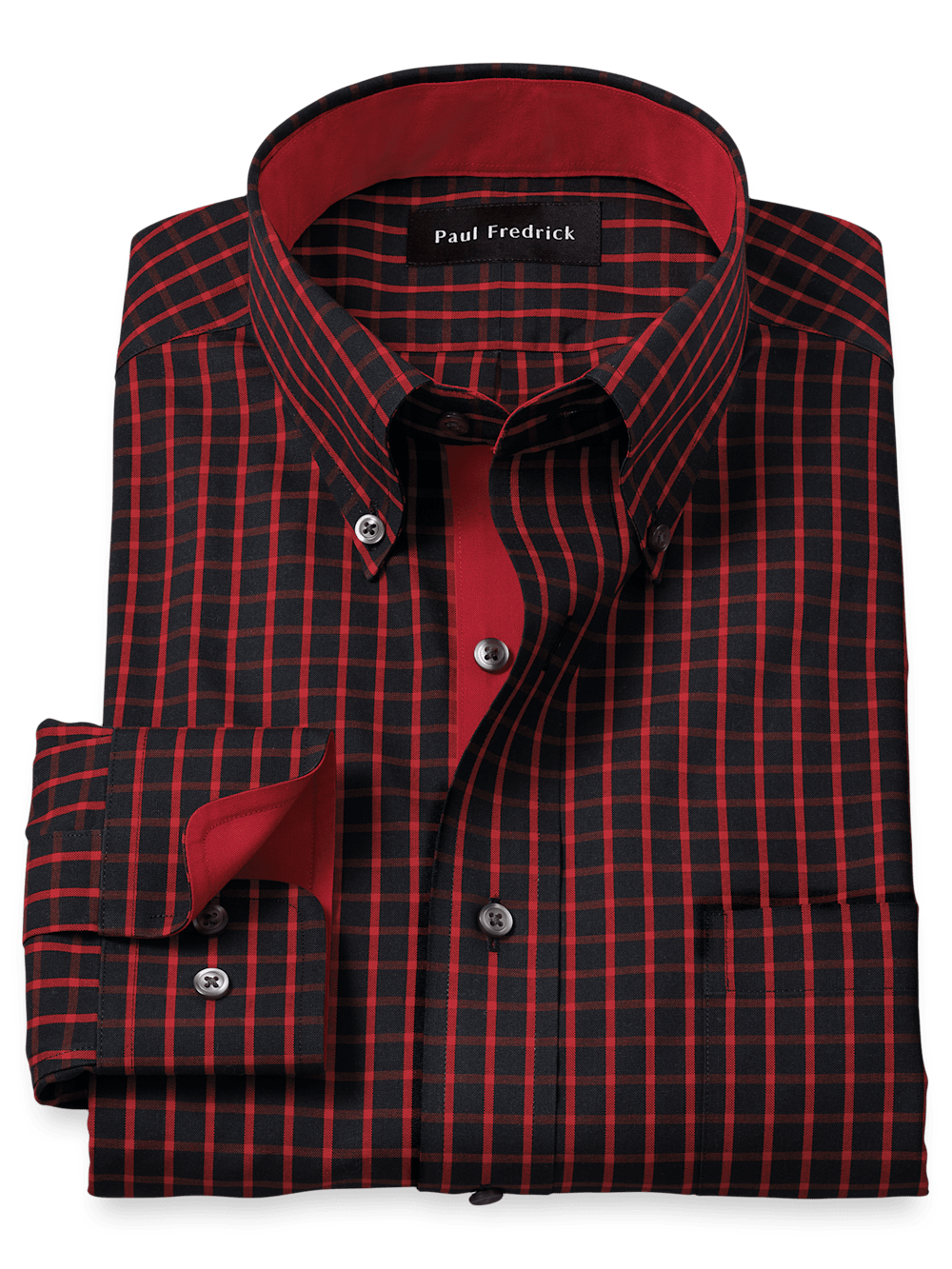 Red and black checkered dress shirt on sale