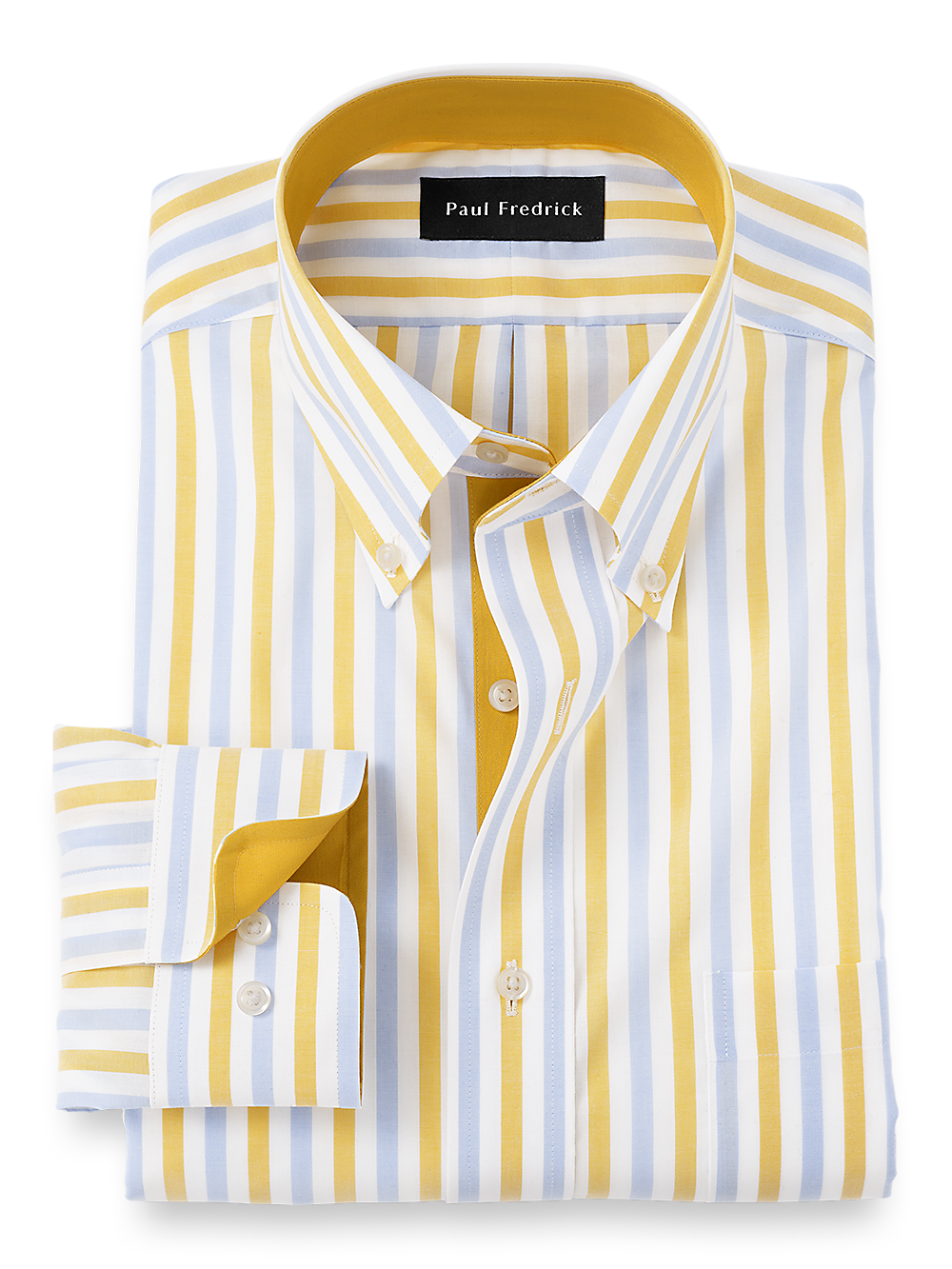 Non Iron Cotton Stripe Dress Shirt With Contrast Trim Blue yellow Paul Fredrick