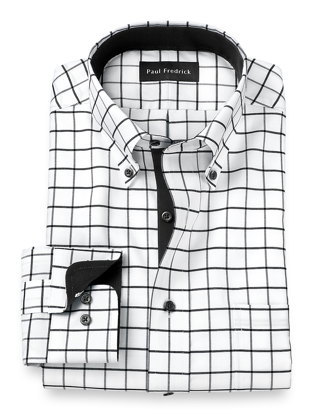 Comfort Stretch Non Iron Check Dress Shirt With Contrast Trim Black Paul Fredrick