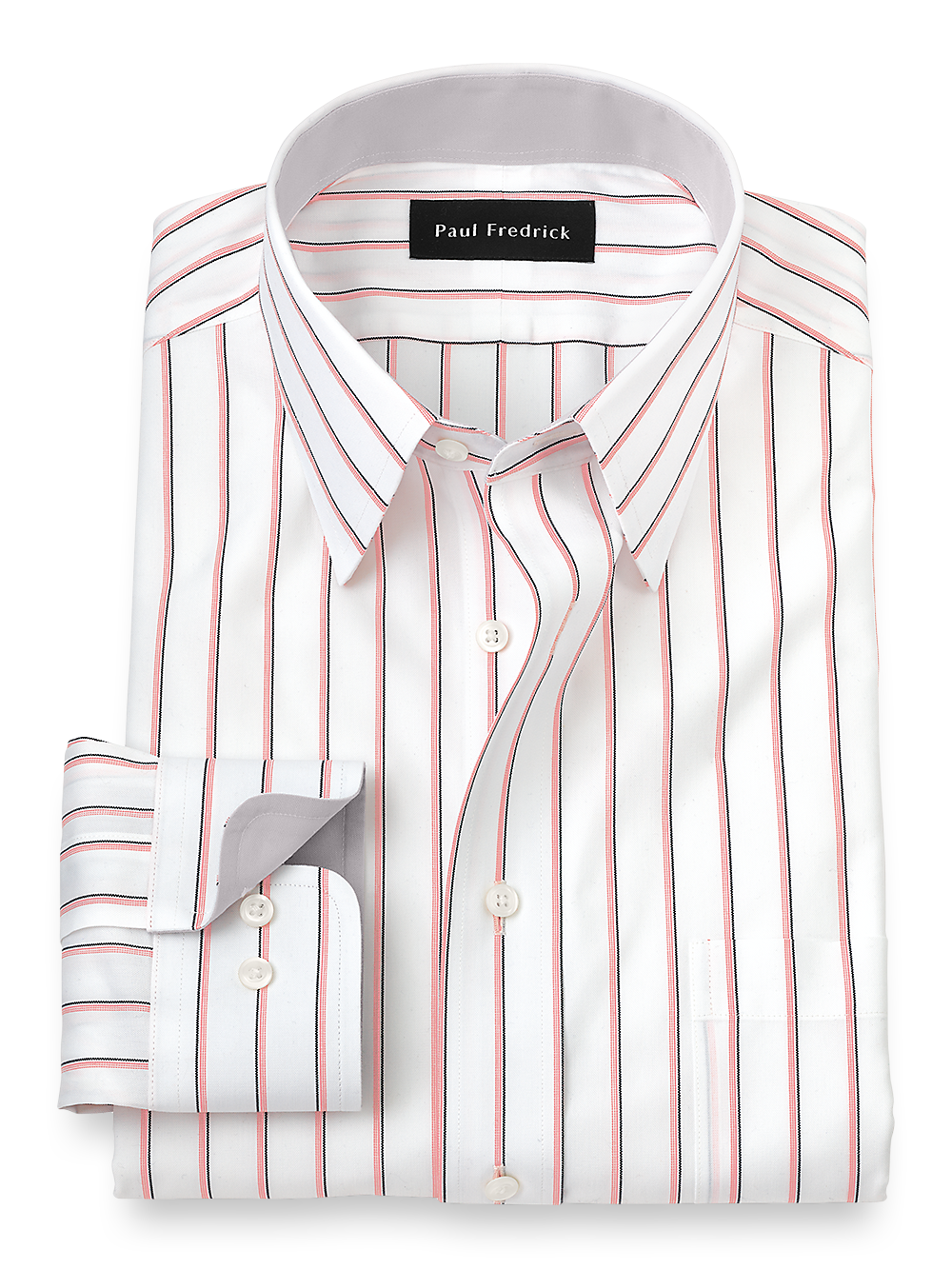 Non-Iron Cotton Stripe Dress Shirt With Contrast Trim - Coral/black – Paul  Fredrick