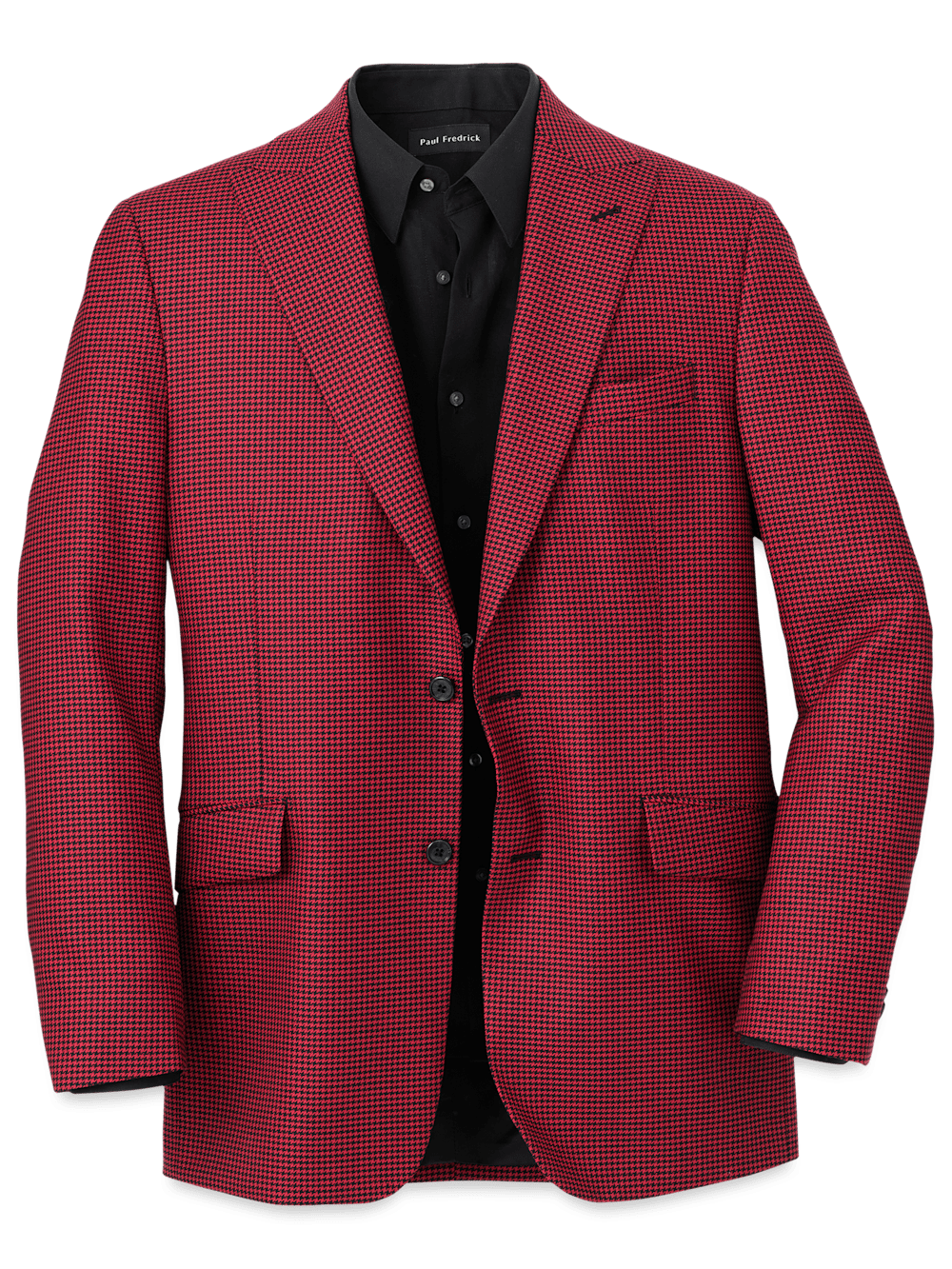 Wool Houndstooth Single Breasted Peak Lapel Sport Coat Black red 38 Short