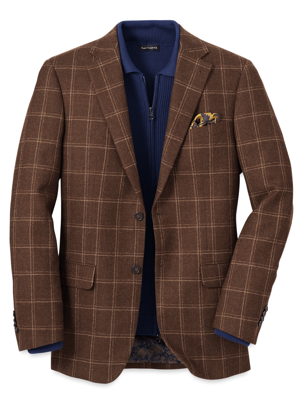 Wool Plaid Single Breasted Notch Lapel Sport Coat Brown 48 Long