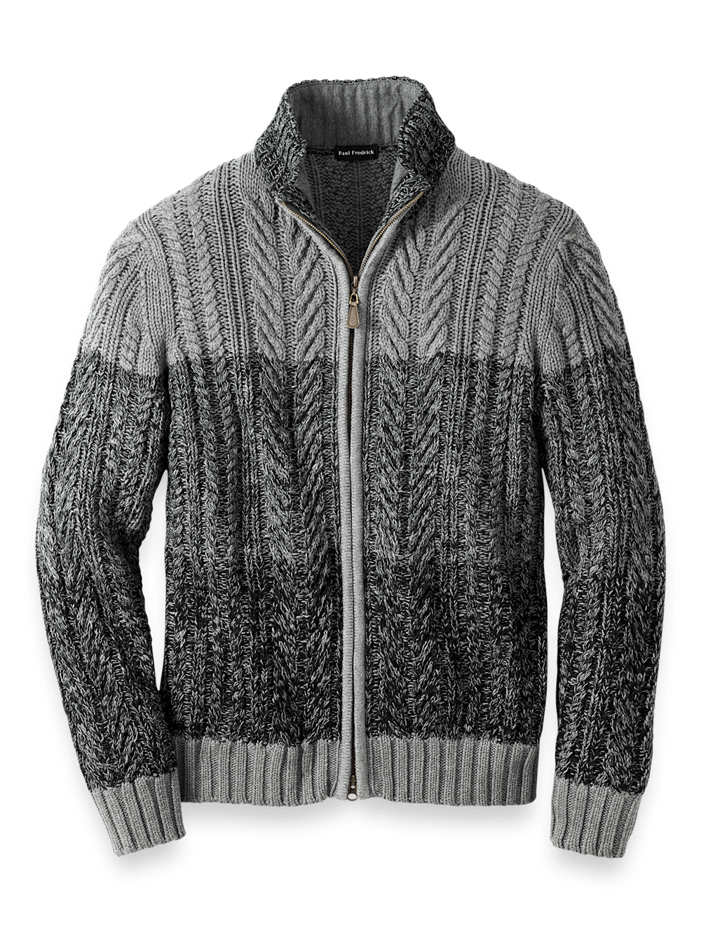 Cotton Cable Full Zip Mock Neck Sweater