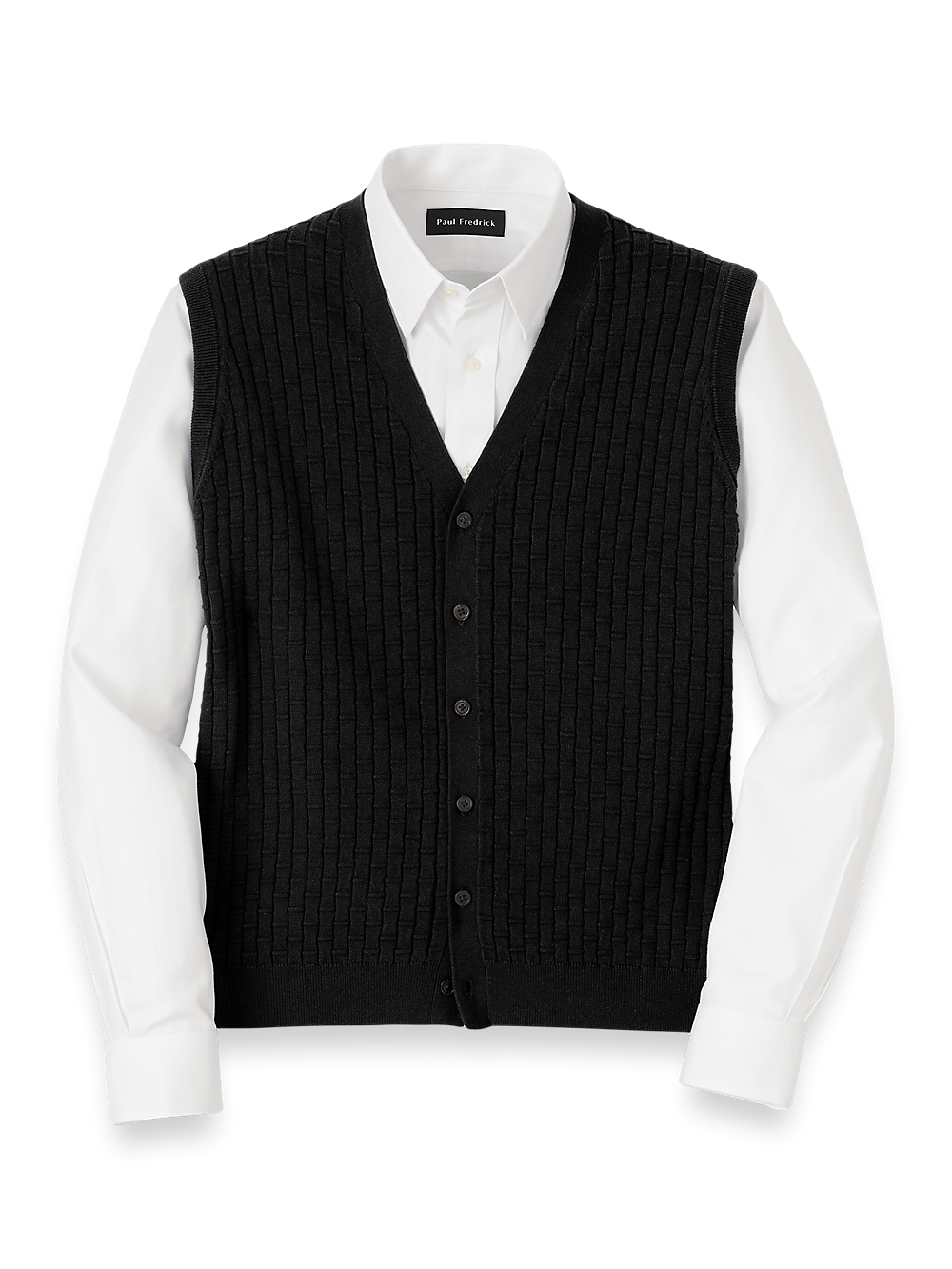 Cotton Button Front Cardigan Vest Black Paul Fredrick