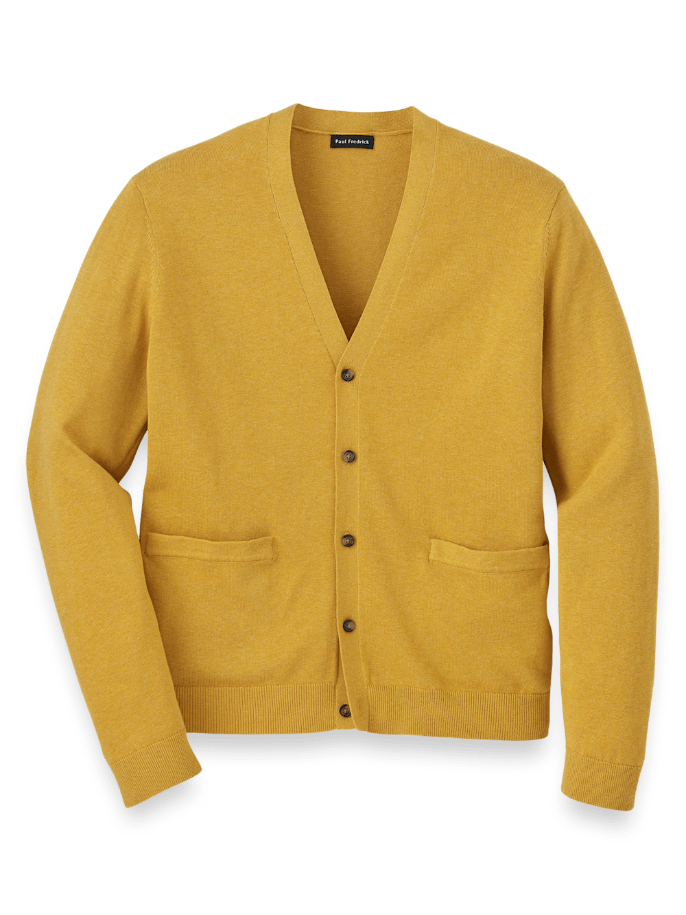 Paul Fredrick Supima Cotton Button Front Cardigan Mustard x Large Tall