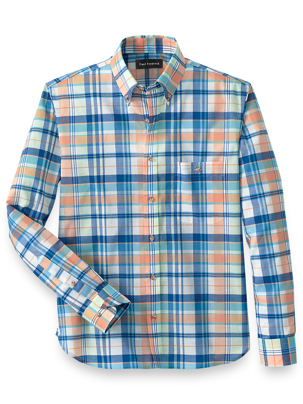 Cotton Madras Plaid Casual Shirt - Orange Multi - Classic Fit / Small