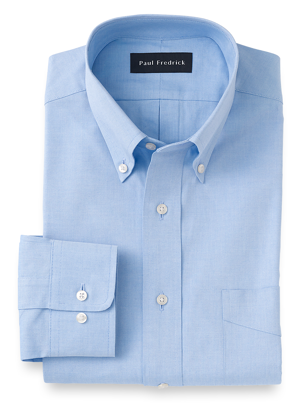 Product Image of Pure Cotton Pinpoint Solid Color Button Down Collar Dress Shirt-Blue