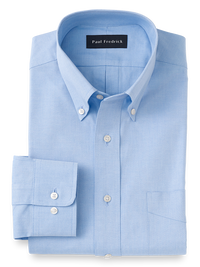 Pure Cotton Pinpoint Solid Color Button Down Collar Dress Shirt - Blue