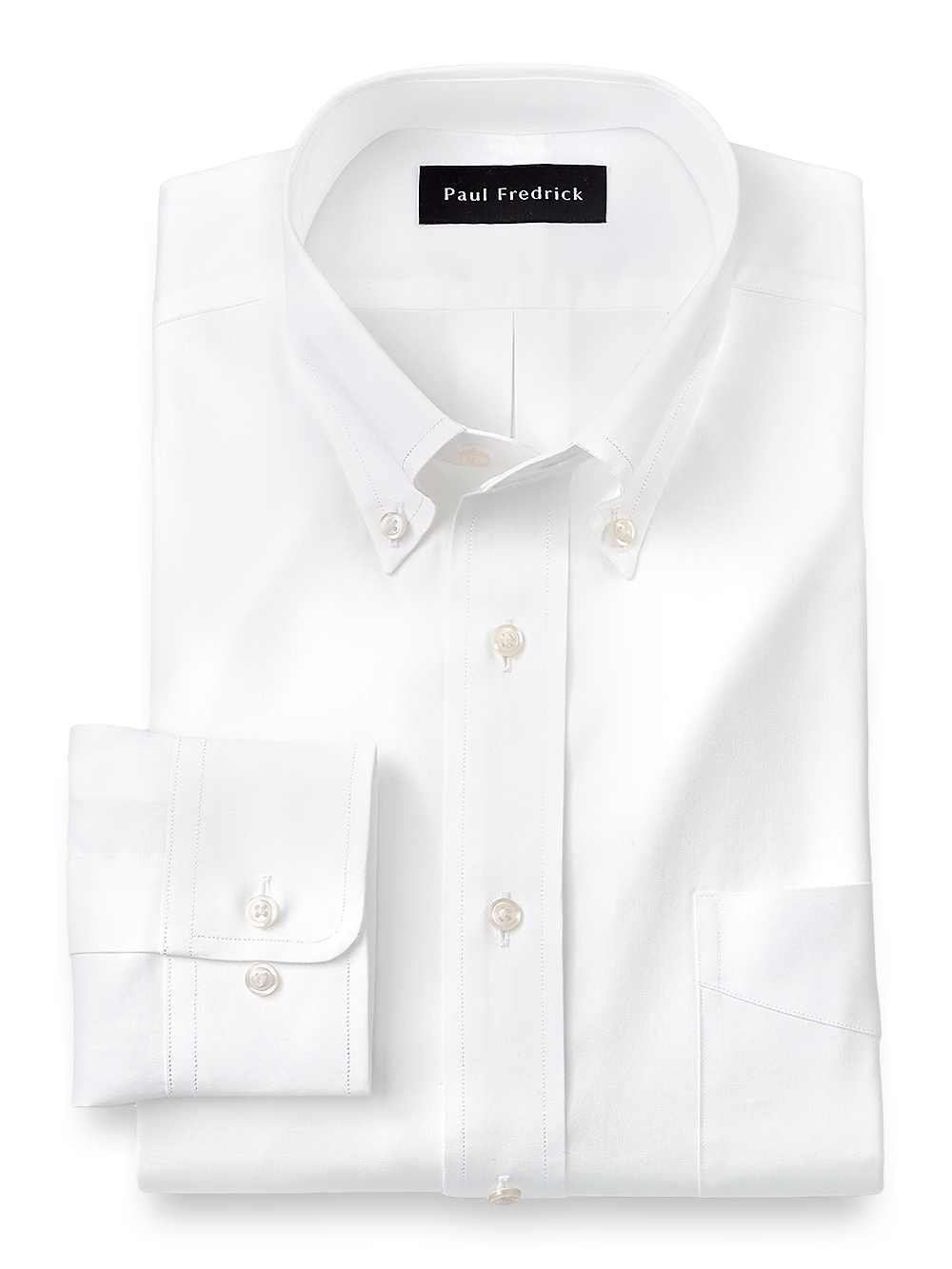 Product Image of Pure Cotton Pinpoint Solid Color Button Down Collar Dress Shirt-White