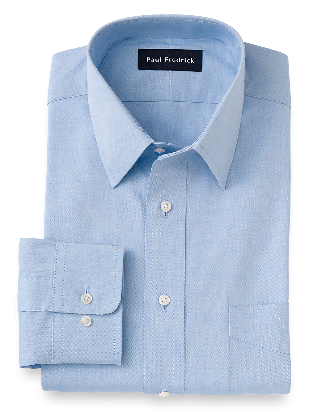 Product Image of Pure Cotton Pinpoint Solid Color Straight Collar Dress Shirt-Blue