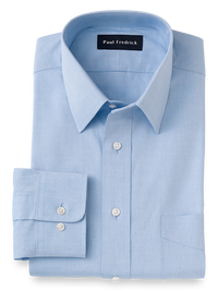 Pure Cotton Pinpoint Solid Color Straight Collar Dress Shirt - Blue