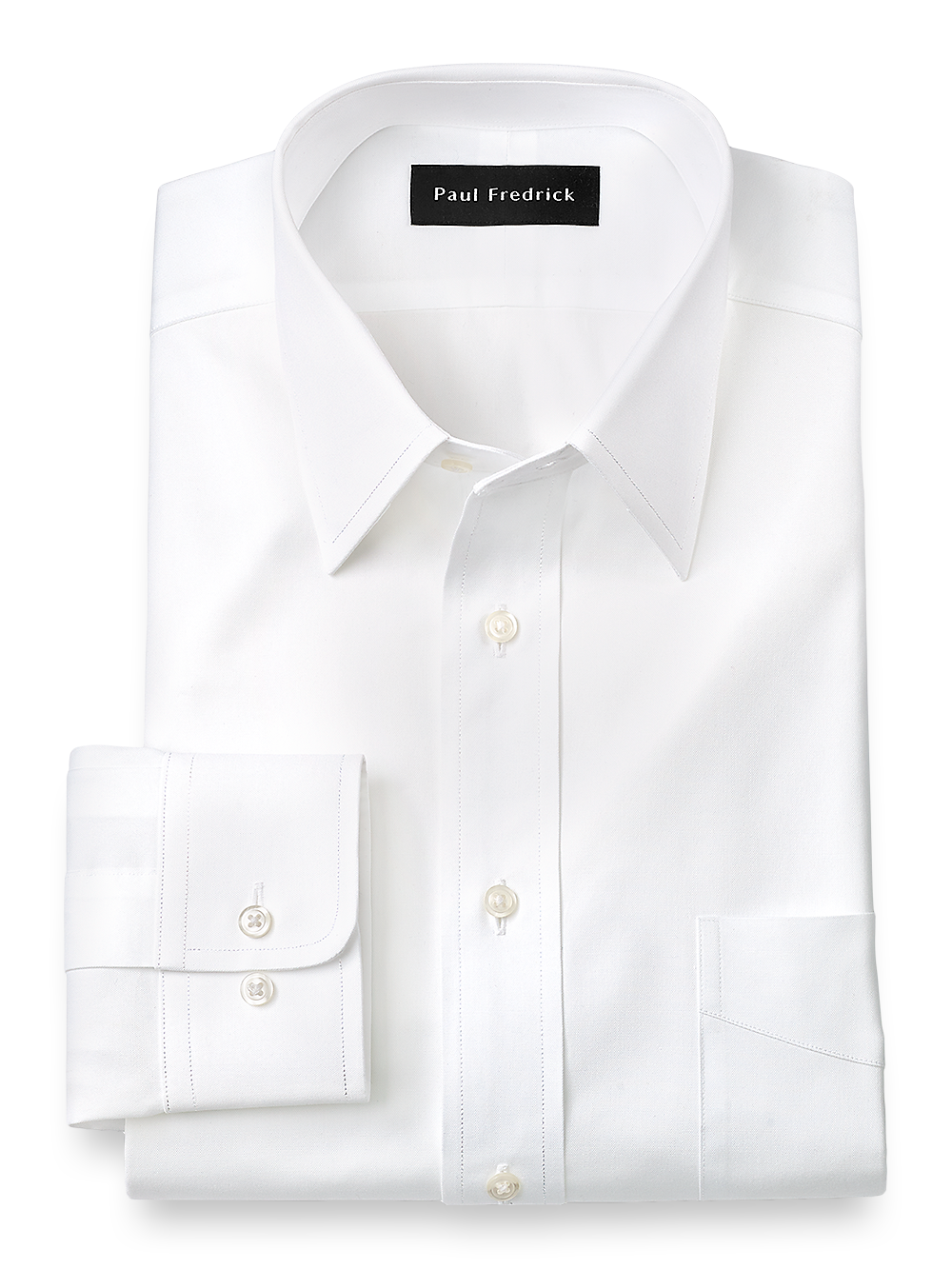 Product Image of Pure Cotton Pinpoint Solid Color Straight Collar Dress Shirt-White