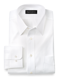 Pure Cotton Pinpoint Solid Color Straight Collar Dress Shirt - White