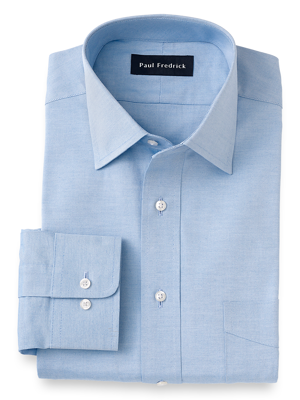 Product Image of Pure Cotton Pinpoint Solid Color Spread Collar Dress Shirt-Blue