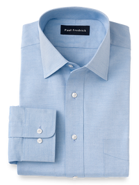 Pure Cotton Pinpoint Solid Color Spread Collar Dress Shirt - Blue