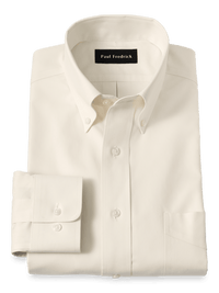 Non-Iron Cotton Pinpoint Solid Button Down Collar Dress Shirt - Ecru