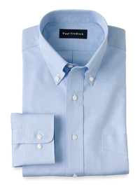 Non-Iron Cotton Pinpoint Solid Button Down Collar Dress Shirt - Blue