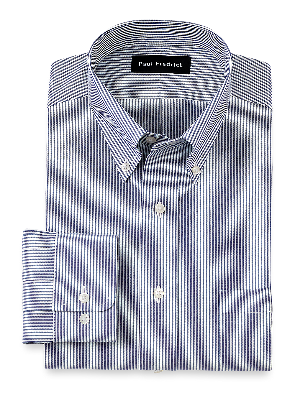 Product Image of Non-iron Cotton Pinpoint Solid Button Down Collar Dress Shirt-Blue Stripe