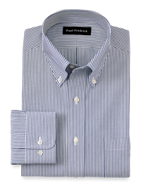 Non-Iron Cotton Pinpoint Solid Button Down Collar Dress Shirt - Blue Stripe