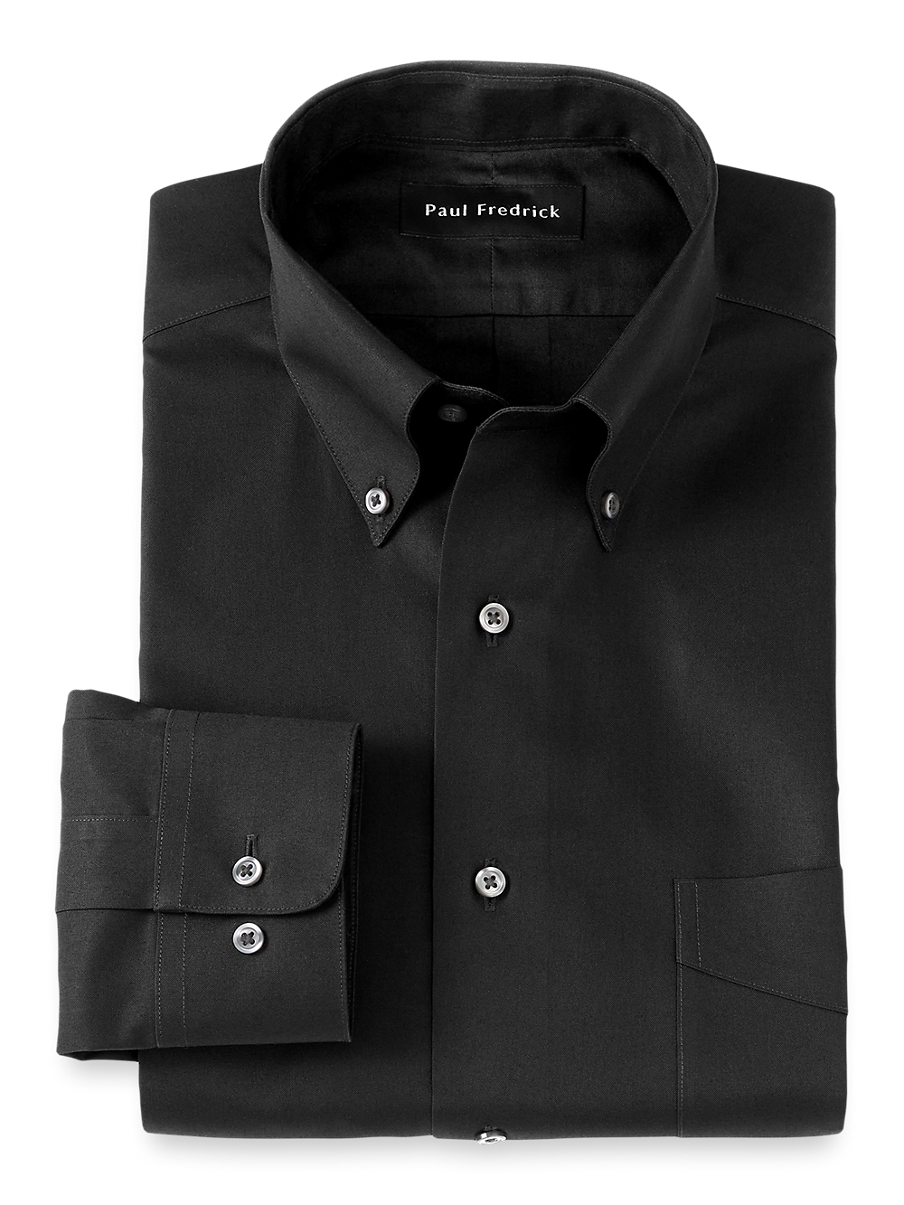 Product Image of Non-iron Cotton Pinpoint Solid Button Down Collar Dress Shirt-Black