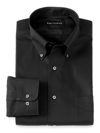 Non-Iron Cotton Pinpoint Solid Button Down Collar Dress Shirt - Black