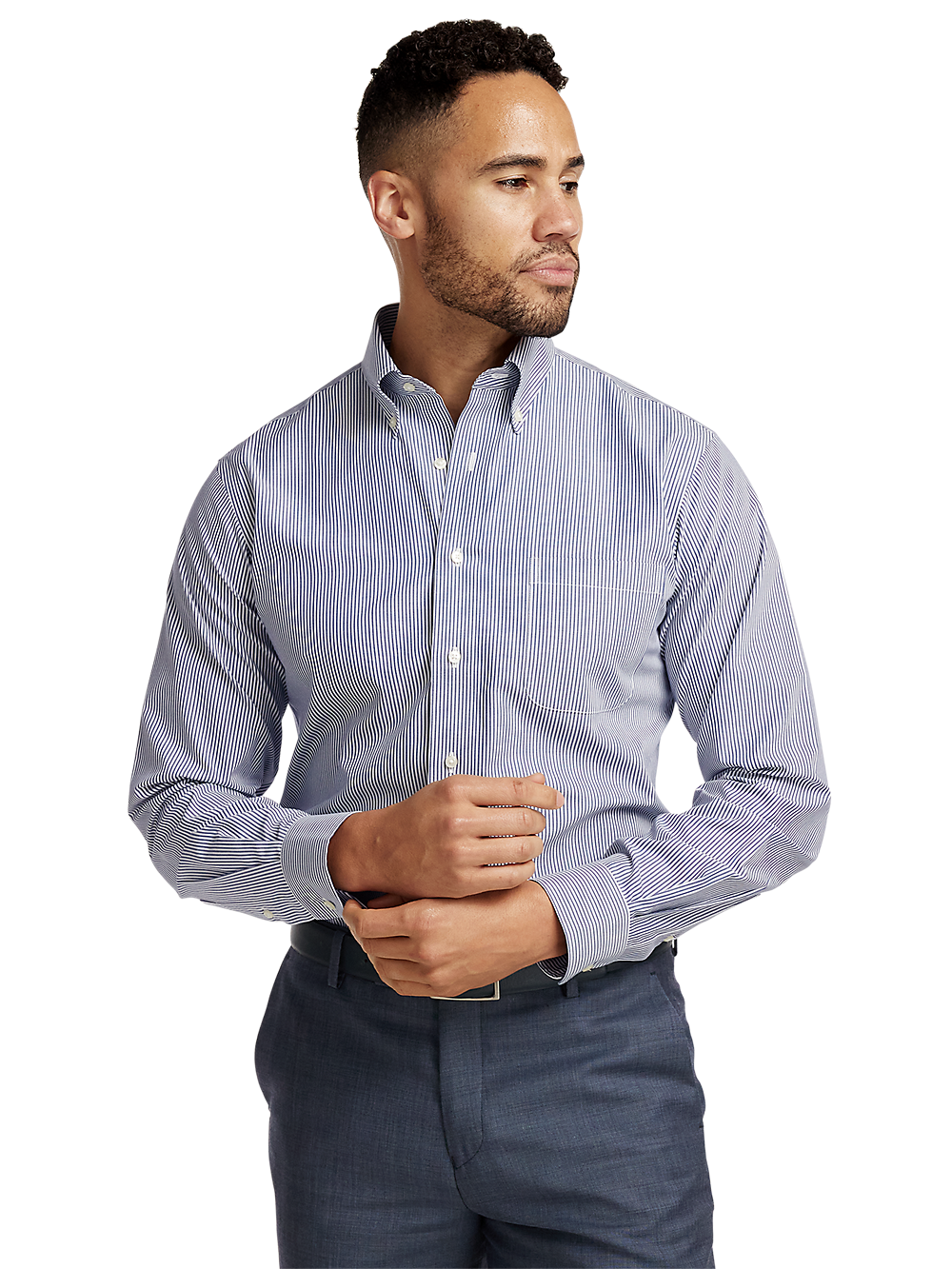 Alternate Image of Non-iron Cotton Pinpoint Solid Button Down Collar Dress Shirt-1