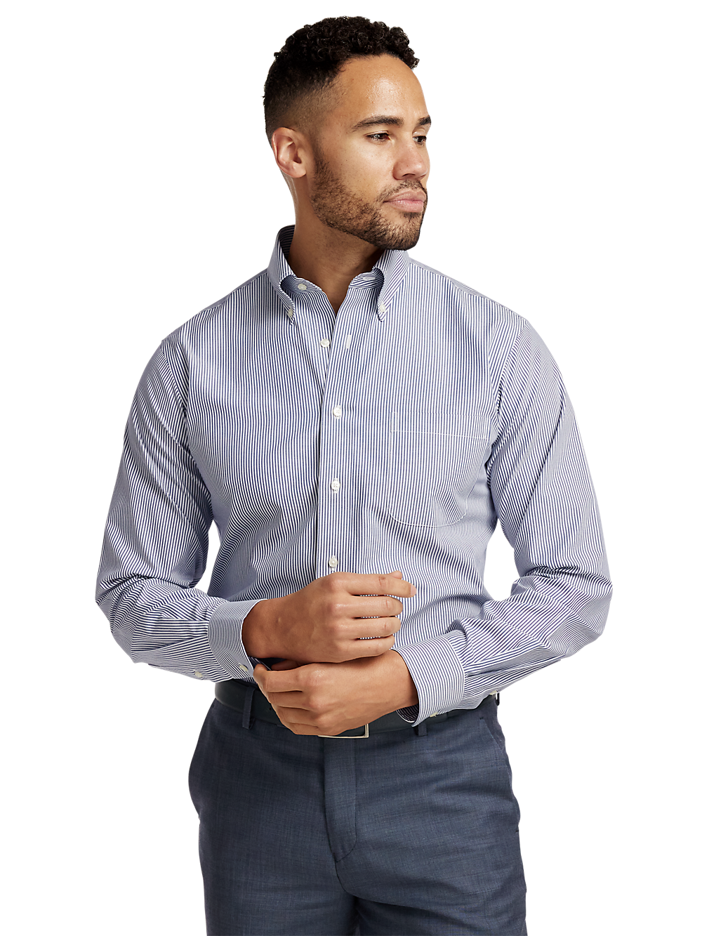 Alternate Image of Non-iron Cotton Pinpoint Solid Button Down Collar Dress Shirt-1