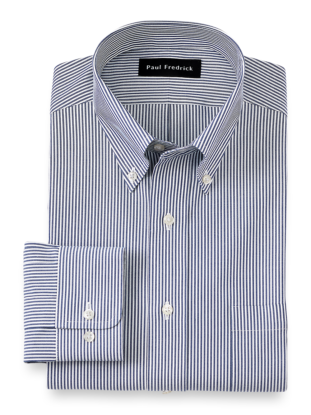 Product Image of Non-iron Cotton Pinpoint Solid Button Down Collar Dress Shirt-Blue Stripe