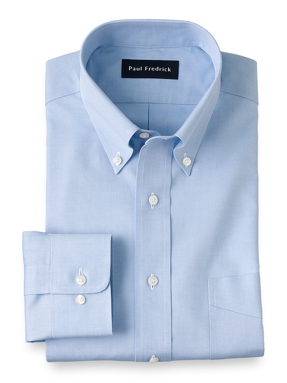 Product Image of Non-iron Cotton Pinpoint Solid Button Down Collar Dress Shirt-Blue