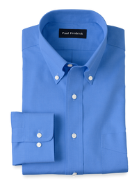 Non-Iron Cotton Pinpoint Solid Button Down Collar Dress Shirt - French Blue