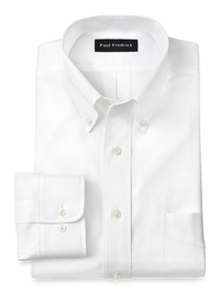 Non-Iron Cotton Pinpoint Solid Button Down Collar Dress Shirt - White