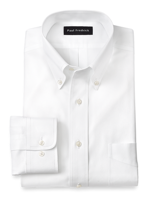 Non-Iron Cotton Pinpoint Solid Button Down Collar Dress Shirt - White