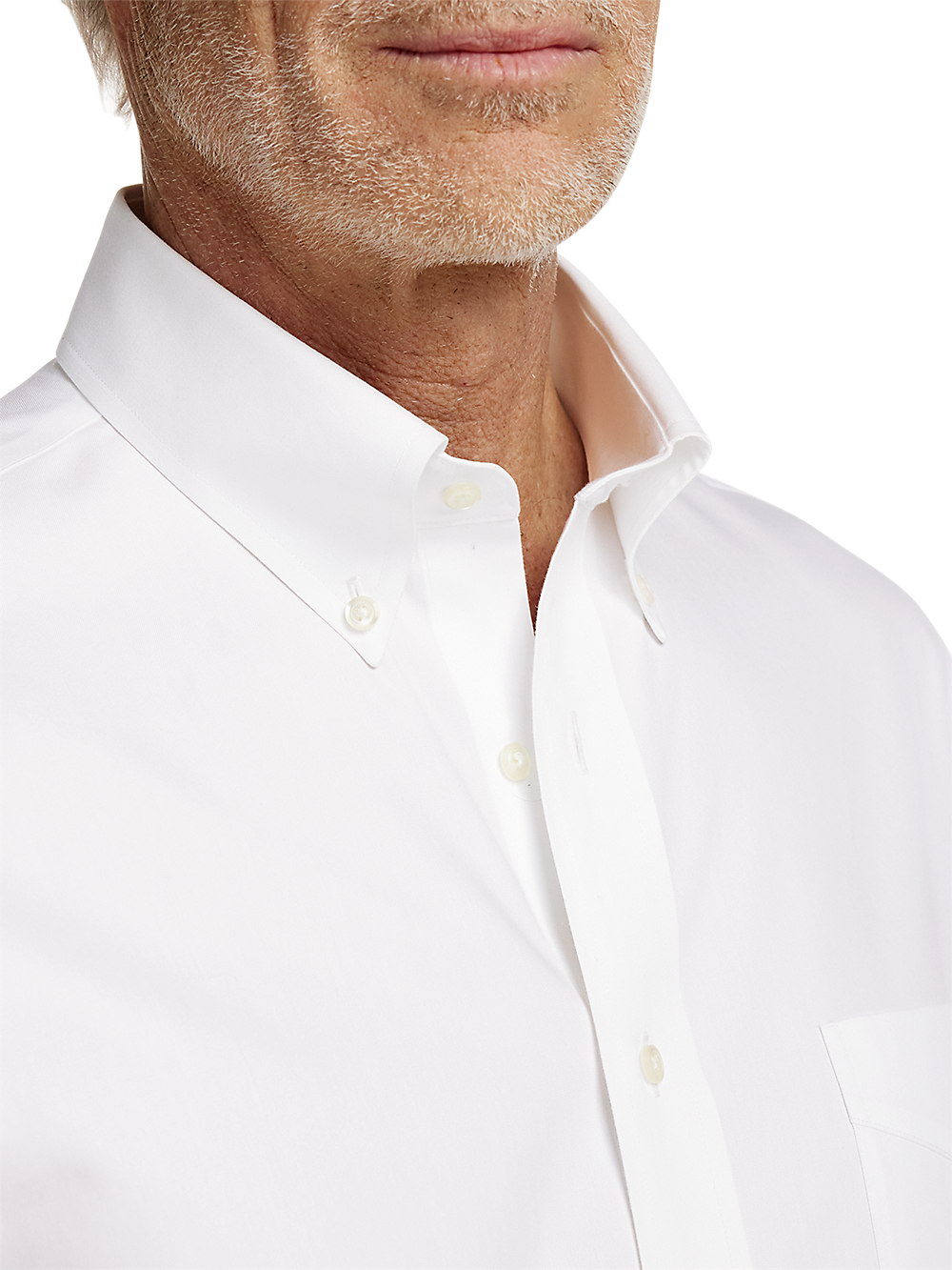 Non-Iron Cotton Pinpoint Solid Button Down Collar Dress Shirt - White