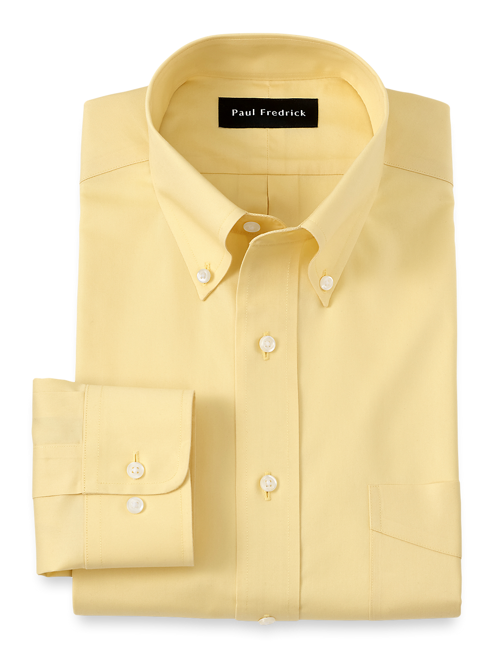 Product Image of Non-iron Cotton Pinpoint Solid Button Down Collar Dress Shirt-Yellow