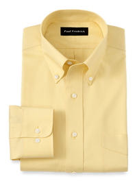 Non-Iron Cotton Pinpoint Solid Button Down Collar Dress Shirt - Yellow