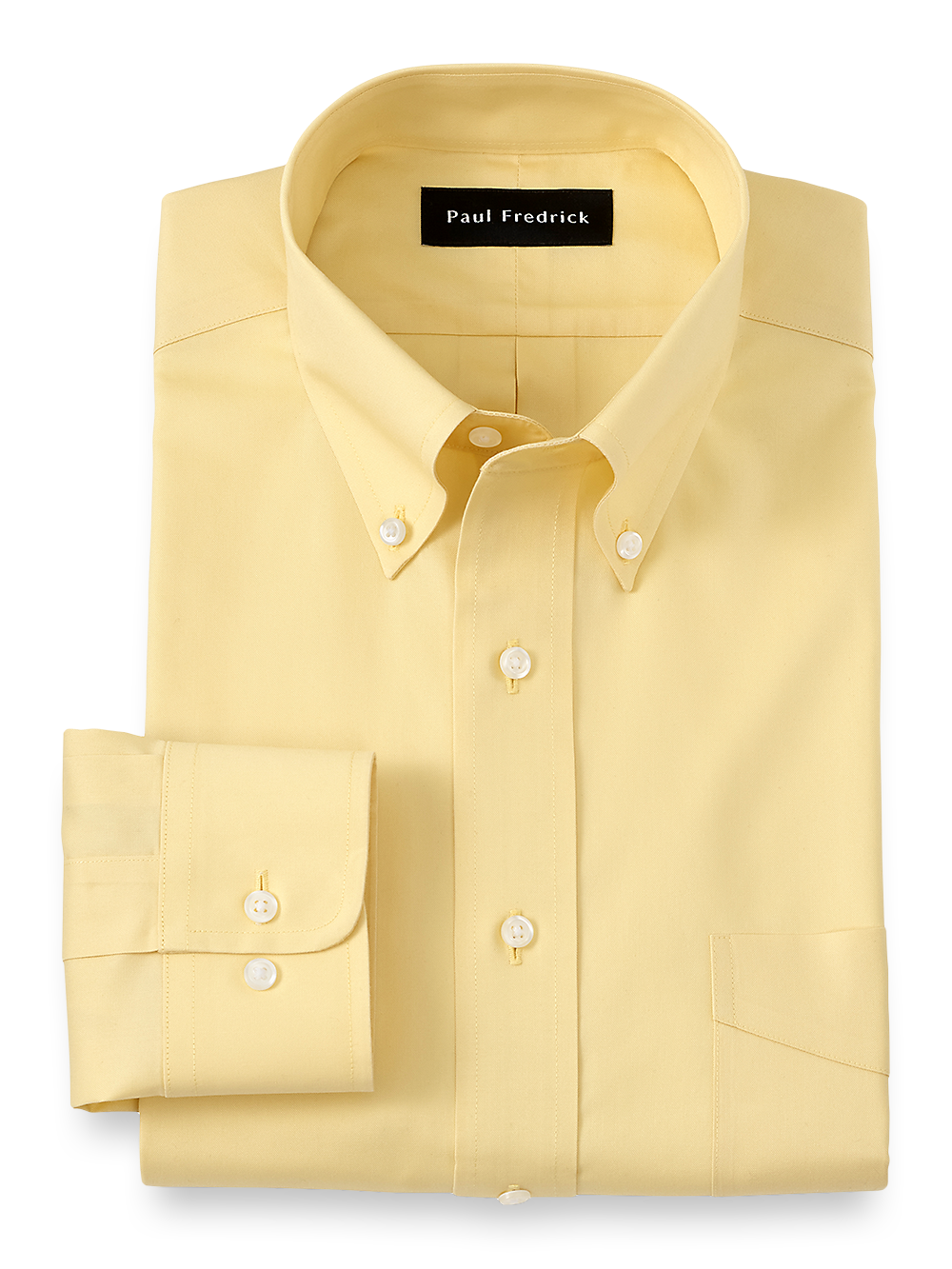 Product Image of Non-iron Cotton Pinpoint Solid Button Down Collar Dress Shirt-Yellow