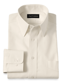 Non-Iron Cotton Pinpoint Solid Point Collar Dress Shirt - Ecru