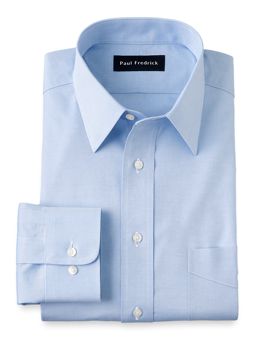 Product Image of Non-iron Cotton Pinpoint Solid Point Collar Dress Shirt-Blue