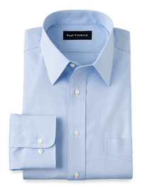 Non-Iron Cotton Pinpoint Solid Point Collar Dress Shirt - Blue