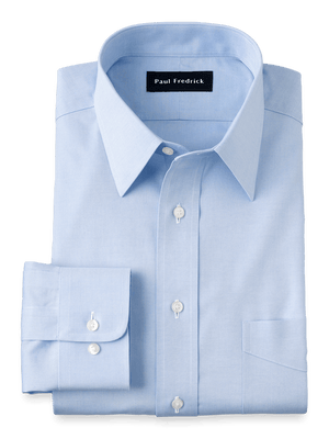 Non-Iron Cotton Pinpoint Solid Point Collar Dress Shirt - Blue