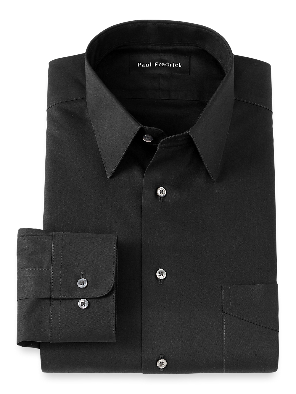 Product Image of Non-iron Cotton Pinpoint Solid Point Collar Dress Shirt-Black