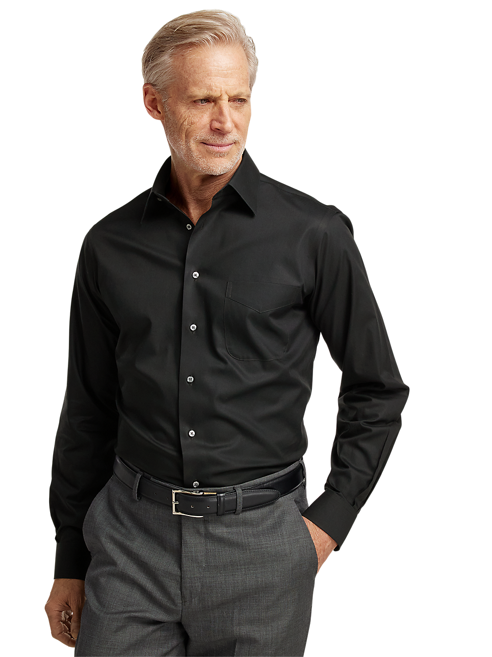 Alternate Image of Non-iron Cotton Pinpoint Solid Point Collar Dress Shirt-1