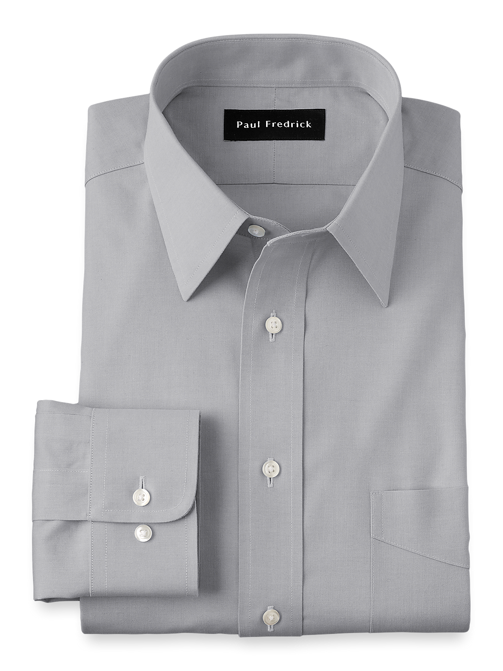 Product Image of Non-iron Cotton Pinpoint Solid Point Collar Dress Shirt-Grey