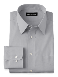 Non-Iron Cotton Pinpoint Solid Point Collar Dress Shirt - Grey