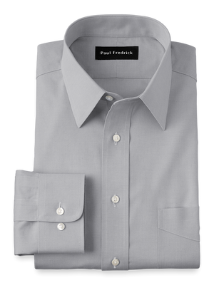 Non-Iron Cotton Pinpoint Solid Point Collar Dress Shirt - Grey